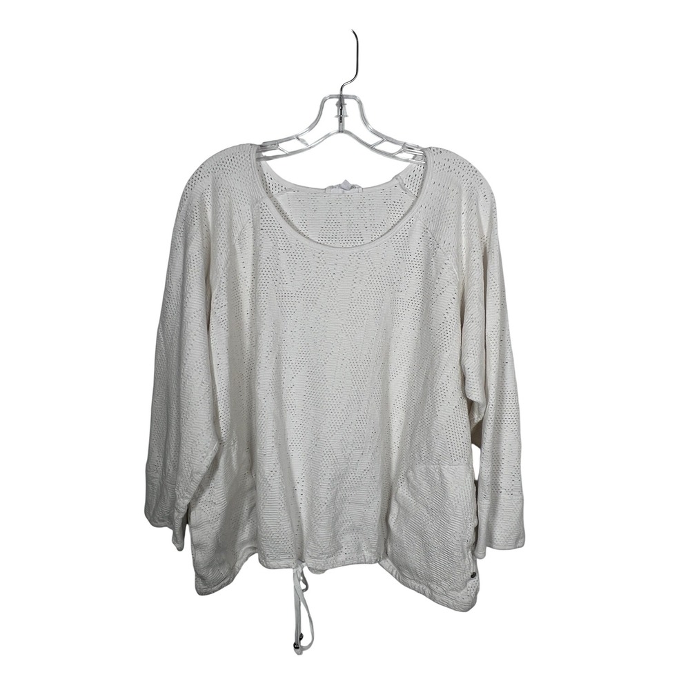 Neon Buddha White Relaxed Knit Drawstring Hem Top Lagenlook Tunic Top 2X